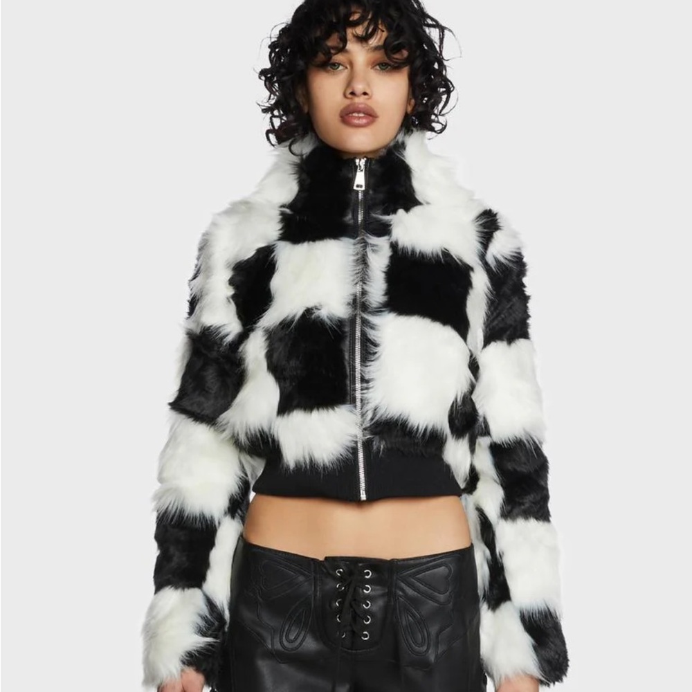 Azalea Wang Checkered Faux Fur Jacket - Picture 3 of 5